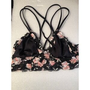 Victoria's Secret PINK Floral Lace Bralette Black Pink dark coquette M